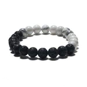 8 mm Yin-Yang-Armband ohne Geschenkbox – Howlith und Lavastein