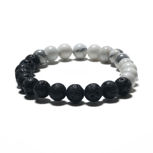 8 mm Yin-Yang-Armband ohne Geschenkbox – Howlith und Lavastein