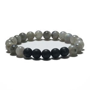8mm Armband ohne Geschenkbox - Labradorit und Lavastein
