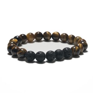8mm Armband ohne Geschenkbox - Tigerauge und Lavastein