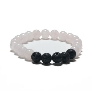 8mm Armband ohne Geschenkboxen - Rosenquarz und Lavastein