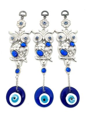 Blauer Anhänger mit Eule und bösem Blick, 3er-Set