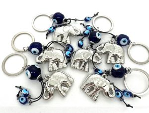 Blauer Evil Eye Schlüsselanhänger mit Elefant 6er Set