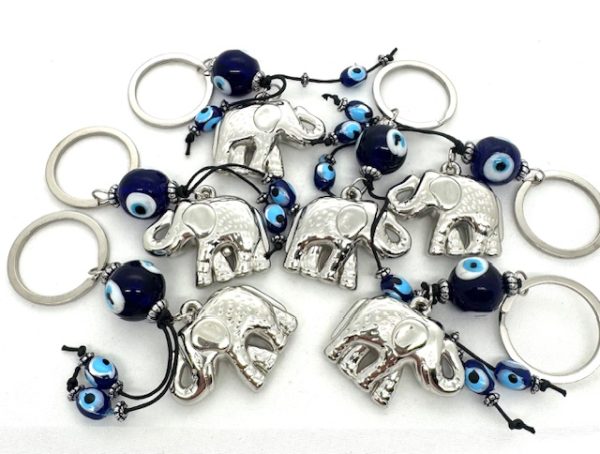 Blauer Evil Eye Schlüsselanhänger mit Elefant 6er Set