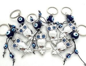 Blauer Evil Eye Schlüsselanhänger mit Eule 6er Set