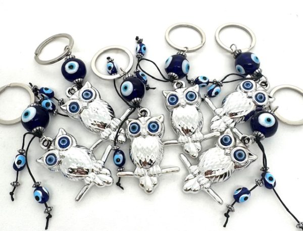 Blauer Evil Eye Schlüsselanhänger mit Eule 6er Set