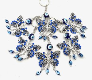 Blaues Böser Blick Schlüsselanhänger-Set mit Schmetterling (6 Stück)