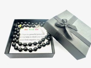 Großhandel – 8 mm Schwarzer Onyx-Perlenkette (mit box)
