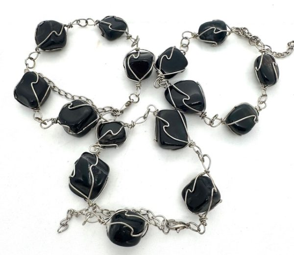 Großhandel Poliertes Edelstein-Armband Drahtgewickelt – Onyx
