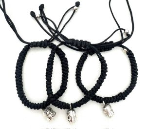 Verstellbare Happy Buddha Armbänder II – Schwarz, 12 Stück