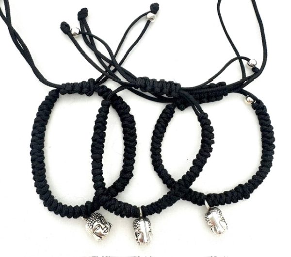 Verstellbare Happy Buddha Armbänder II – Schwarz, 12 Stück