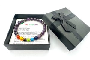 8 mm 7-Chakra-Armband mit Geschenkbox – Amethyst
