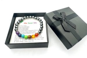 8 mm 7-Chakra-Armband mit Geschenkbox – Hematit