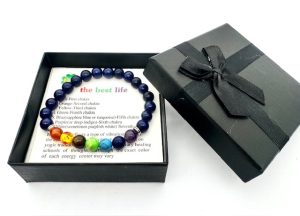 8 mm 7-Chakra-Armband mit Geschenkbox – Lapiz Lazuli