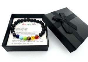 8 mm 7-Chakra-Armband mit Geschenkbox – Lavastein