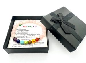 8 mm 7-Chakra-Armband mit Geschenkbox – Rosenquarz