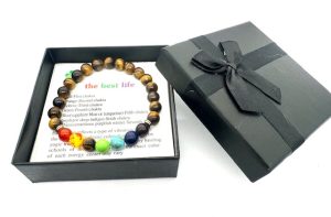 8 mm 7-Chakra-Armband mit Geschenkbox – Tigerauge