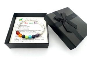 8 mm 7-Chakra-Armband mit Geschenkbox – Weißer Howlith