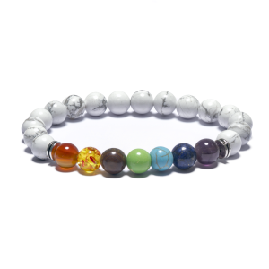 8 mm 7-Chakra-Armband ohne Box – Weißer Howlith