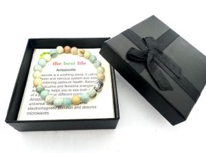 8 mm Buddha Amazonit Armband – Geschenkbox Inklusive
