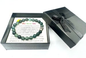 8 mm Buddha Moosachat Armband – Geschenkbox Inklusive