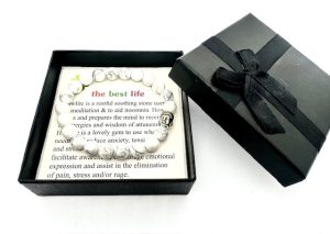 8 mm Buddha White Howlite Armband – Geschenkbox Inklusive