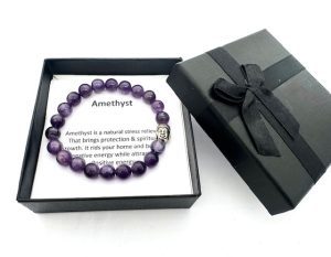 8mm Buddha Amethyst Armband – Geschenkbox Inklusive