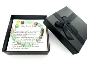8mm Buddha Fluorit Armband – Geschenkbox Inklusive