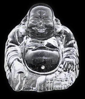Kristallglas Happy-Buddha mit Yuni-Goldbarren - 8,5 cm