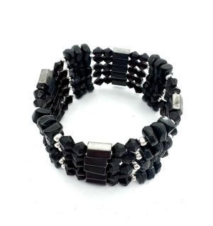 Onyx Magnetisches Wickelarmband mit Schwarz Perlen