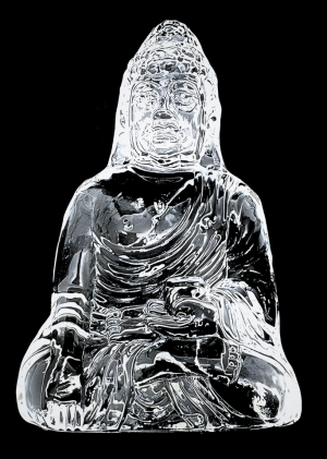 Sitzende Varadamudra-Buddha-Statue aus Kristallglas – 10,5 cm