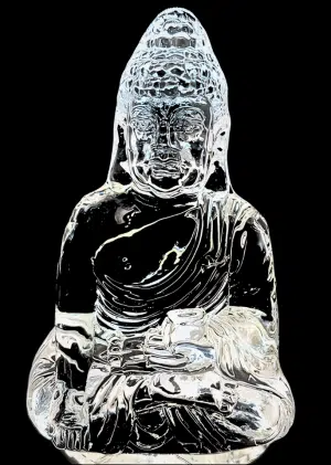 Sitzende Varadamudra-Buddha-Statue aus Kristallglas – 14 cm