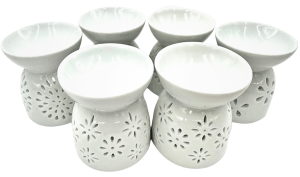 Ölbrenner-Set weiß mit Blumenmotiv (6-teilig)