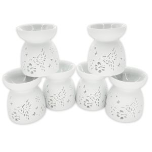 Ölbrenner-Set Weiß mit Vogelmotiv (6 Stck)