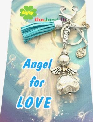 Türkis "LOVE" Angel Schlüsselanhänger mit Quaste