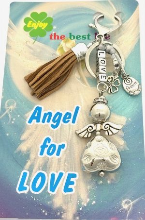 Hellbraun "LOVE" Angel Schlüsselanhänger mit Quaste