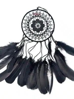 15 cm Schwarzer Gehäkelt Traumfänger mit Federn