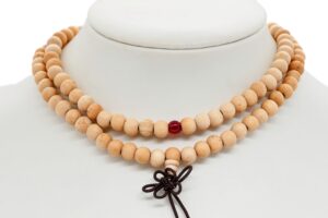 8 mm Crème Holzperlen-Mala-Halskette (90 cm)