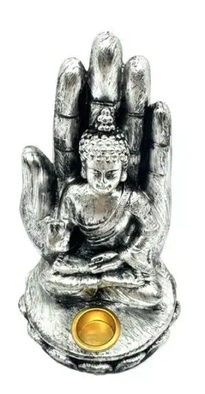 Silber Buddha Hand Räucherhalter für Stäbchen & Kegel (Groß)
