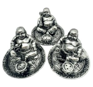 Silber Glücklicher Buddha Räucherhalter für Stäbchen (3 stück)
