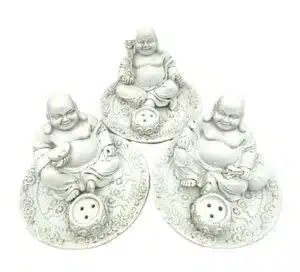 Weißer Glücklicher Buddha Räucherhalter für Stäbchen (3 stück)